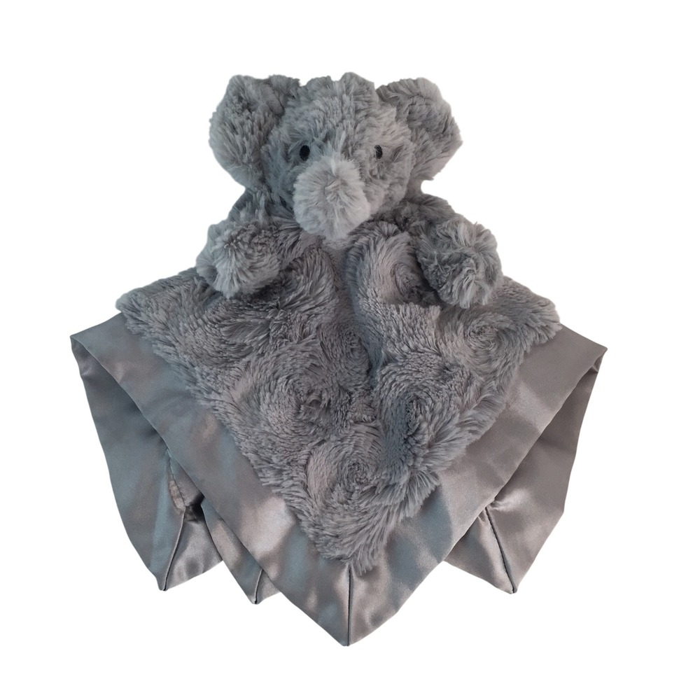 Cloud Island Elephant Security Blanket Lovey 14" Gray‎ Swirl Satin Trim